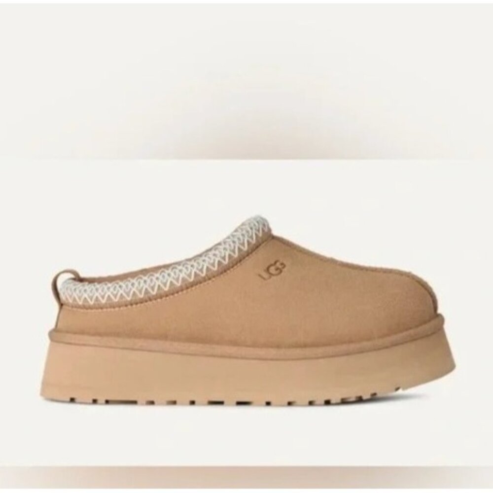NEW UGG Tazz II Suede Wool Slipper Shoe Women 7 Sand Shearling Contemporary Cozy